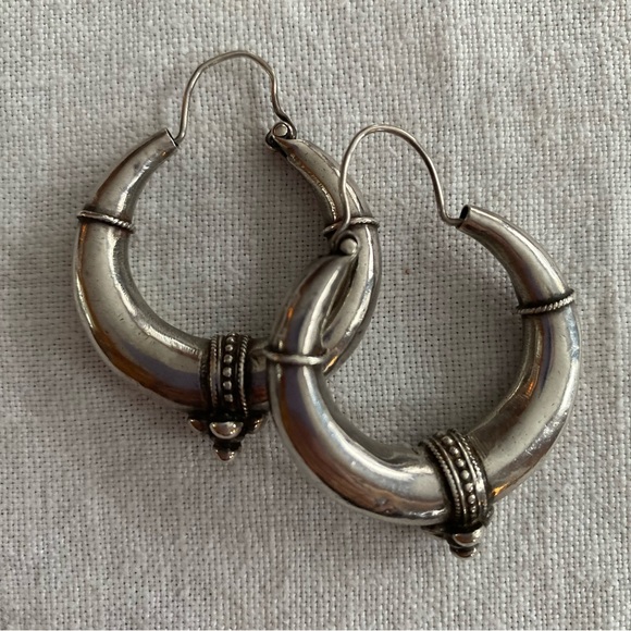 Vintage Jewelry - Indian Bubble Hoop Sterling Silver Boho Earrings